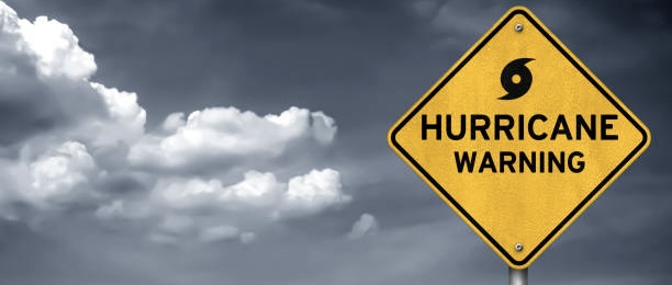 Hurricane warning road sign